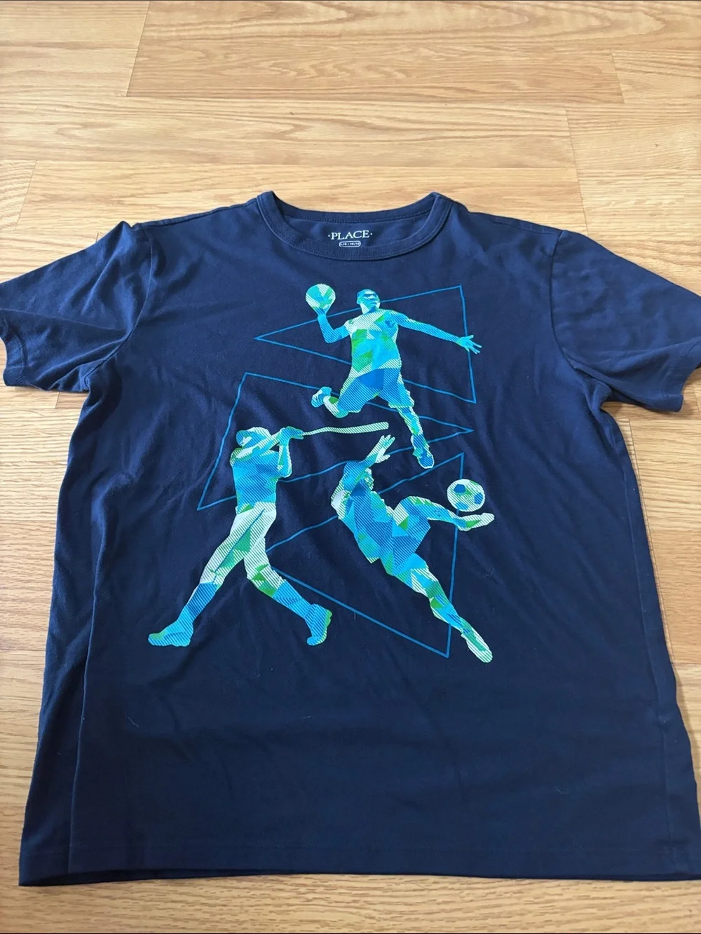 The Children's Place Navy Short Sleeve Tee with Blue & Teal Sports Graphic